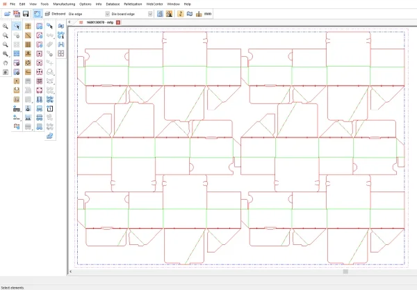 Packaging software displaying several carton dieline layouts